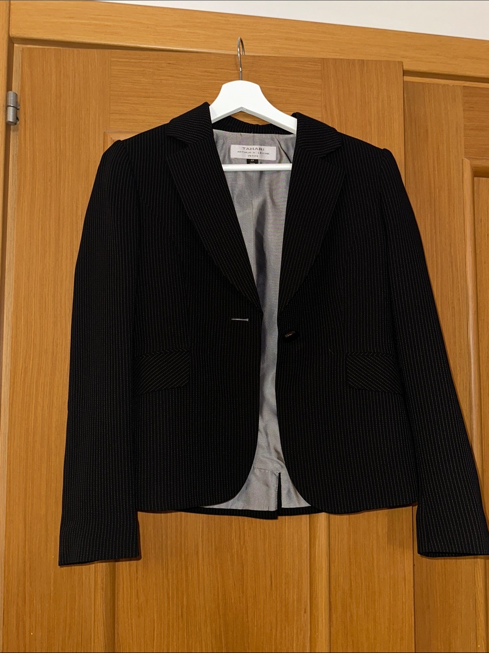 Tahari Black Pinstripe Tailored Blazer